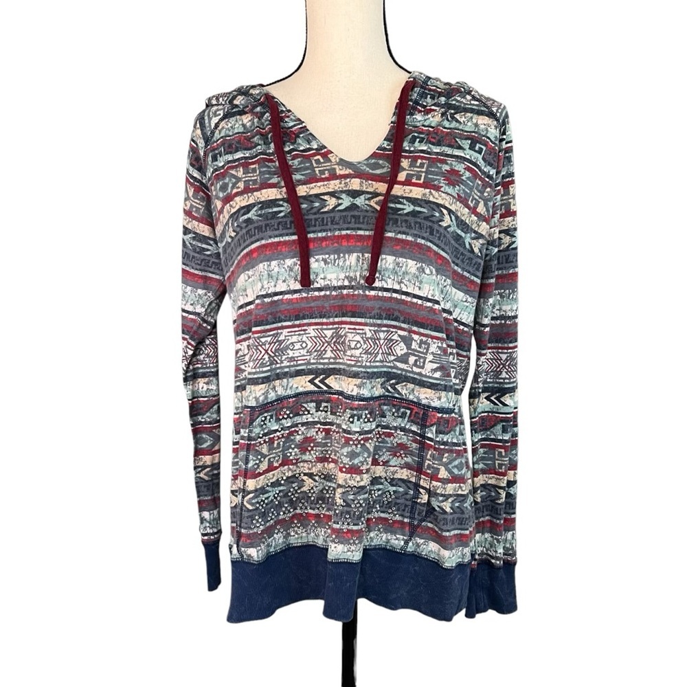 Aztec Western Country Style Hooded Long Sleeve Blouse